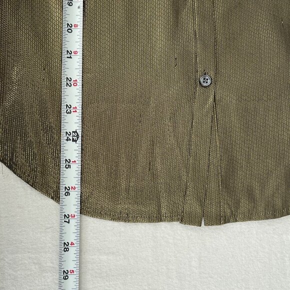Elizabeth and James Metallic Gold Button-Down Shirt Cotton Silk Blend* Womens M - Picture 8 of 10